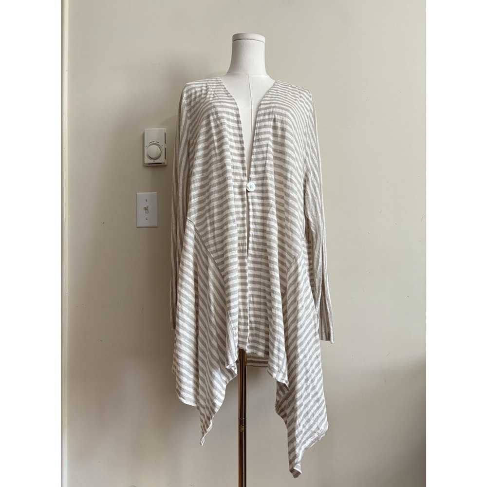 Soft Surroundings Plus Size 1X Lightweight Knit Cardigan Coastal Beach White Tan
